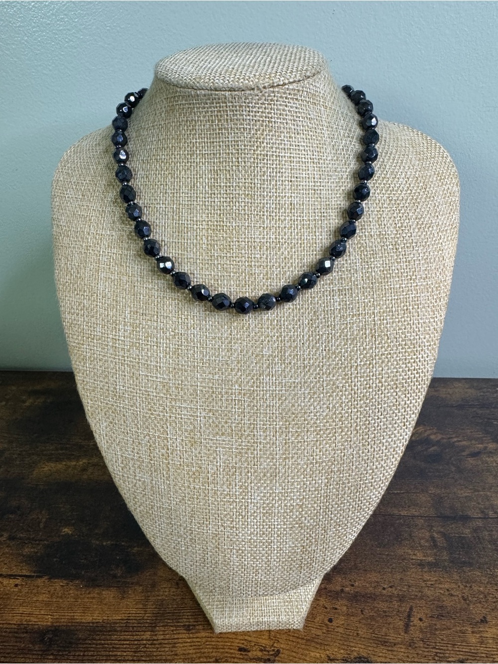 Vintage Faceted Black Crystal Bead Necklace - Victorian Revival